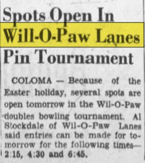 Will-O-Paw Lanes - Apr 1961 Article